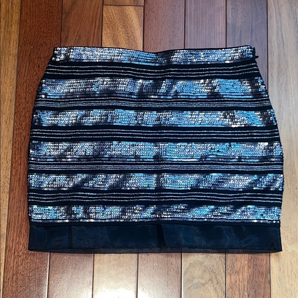 Express Sequin Stripe Mini Skirt - Black & Silver